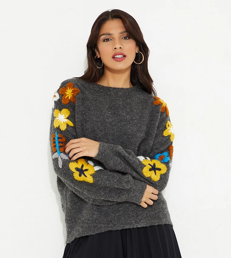Beverly Hills Polo Club Floral Embroidered Sweater