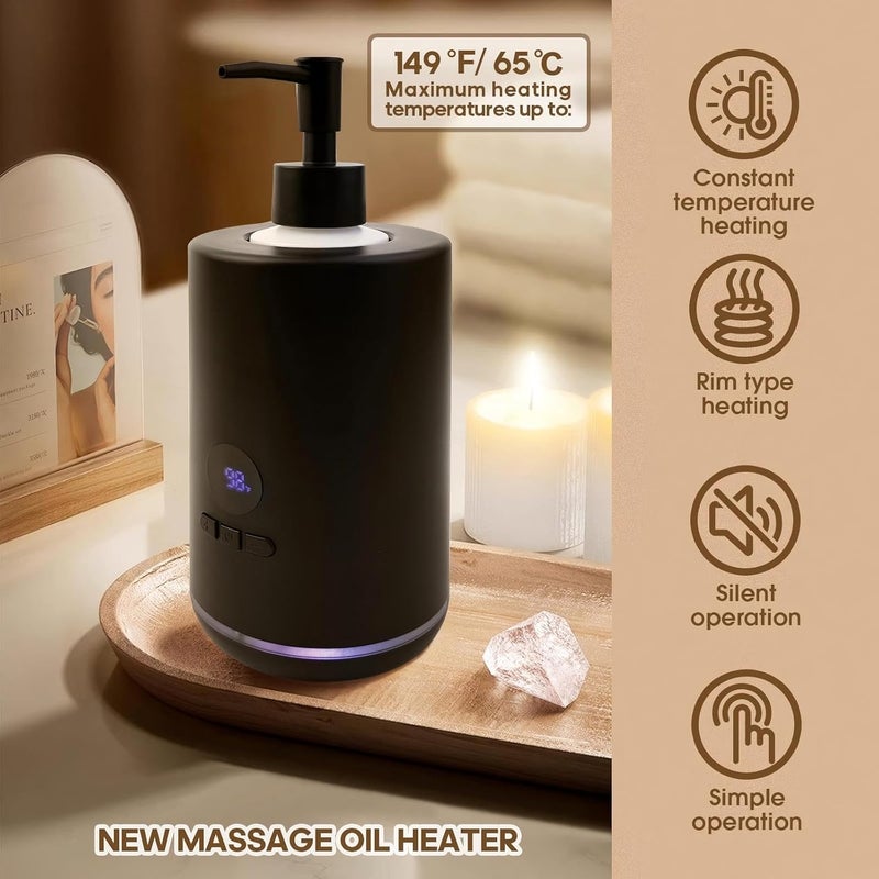 KASTWAVE Massage Oil Warmer with Two Oil Bottle Dispenser, Lotion Bottle Warmer Dispenser, Smart Touch Key Electric Warm Lotion Dispenser, Lube Gel Cream Warmer, for Spa, Salon and Barber Shops, Black - Image 2