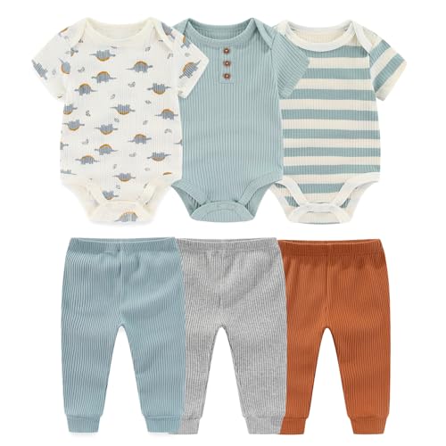 Ruliby Baby Boy Bodysuit and Pant Set Ribbed Soft Infant Girl Clothes Outfits 0-3 month - Image 1