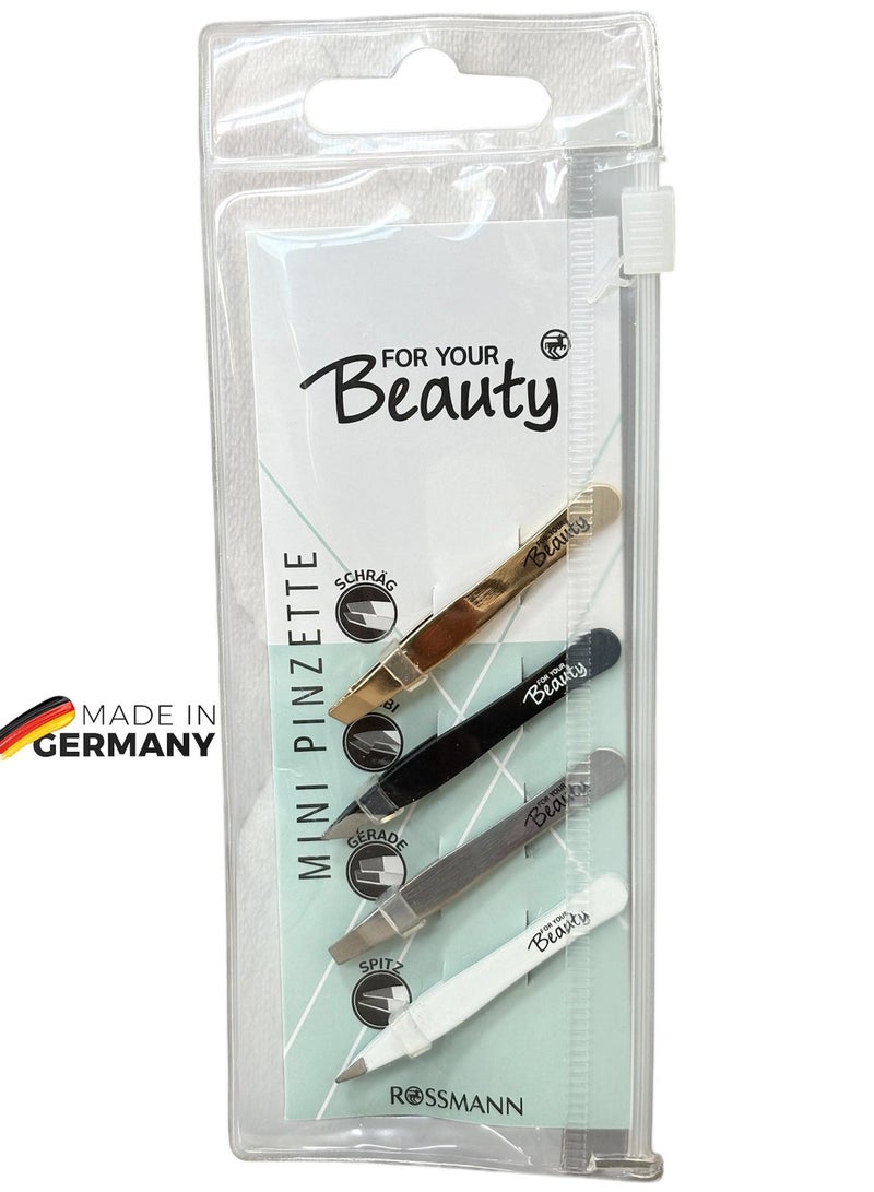 ROSSMANN German Brand -Mini Tweezers Set- 4 Pieces - Made in Germany with Reusable Case - Image 1