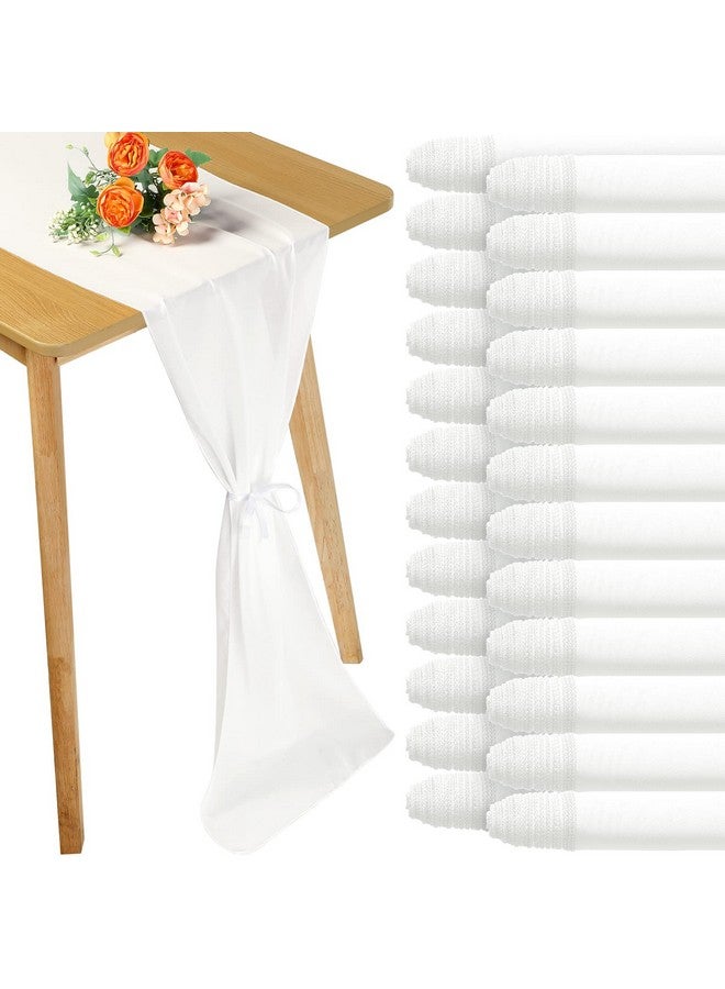 Chumia 24 Pack Chiffon Table Runners Romantic Sheer Table Decorations Long Tulle Runner for Wedding Bridal Shower Party Supplies Decor, 118 x 12 Inches (White) - Image 1