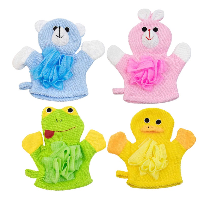 AUEAR, 4 Pcs Cartoon Terry Cloth Bath Sponge Mitts Puppet Cute Hand Puppets Washcloth Mitt Bath Glove - Image 1