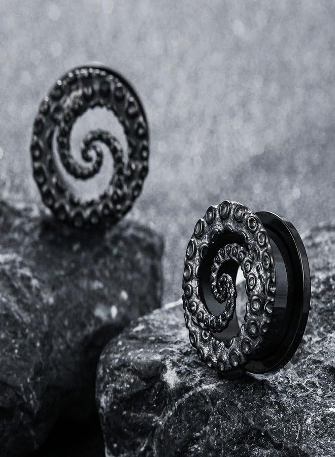 Earblity 1 Pair ear gauges with Octopuses 00g/ 10mm Ear Tunnels Plugs 316 Stainless Steel Black Ear Weight Screw Back for Ears Hypoallergenic expander Piercing Body Jewelry - Image 4