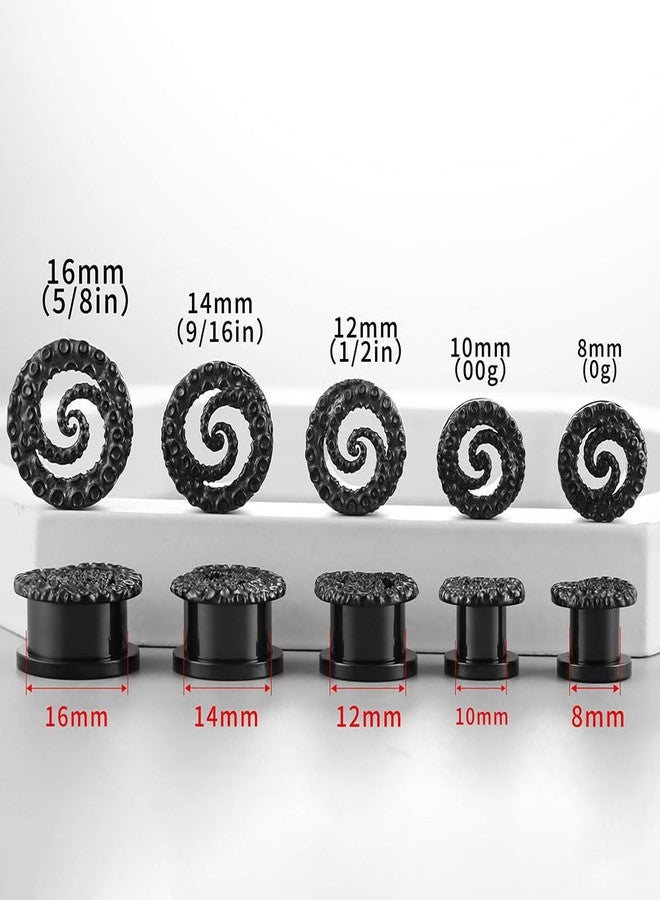 Earblity 1 Pair ear gauges with Octopuses 00g/ 10mm Ear Tunnels Plugs 316 Stainless Steel Black Ear Weight Screw Back for Ears Hypoallergenic expander Piercing Body Jewelry - Image 2