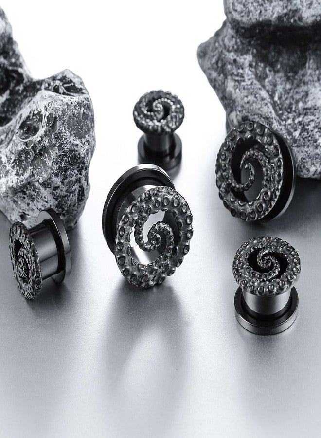 Earblity 1 Pair ear gauges with Octopuses 00g/ 10mm Ear Tunnels Plugs 316 Stainless Steel Black Ear Weight Screw Back for Ears Hypoallergenic expander Piercing Body Jewelry - Image 3