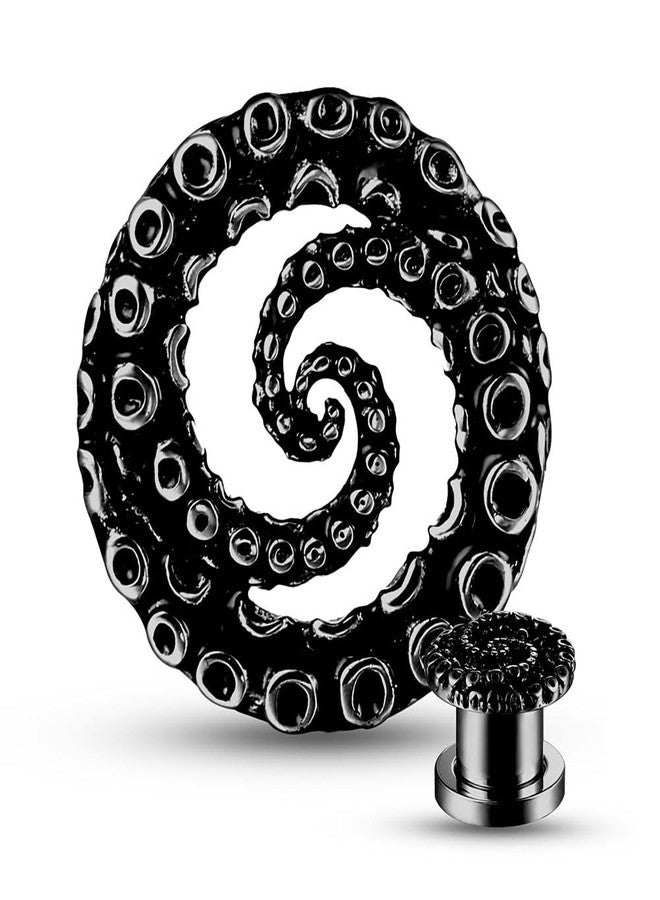 Earblity 1 Pair ear gauges with Octopuses 00g/ 10mm Ear Tunnels Plugs 316 Stainless Steel Black Ear Weight Screw Back for Ears Hypoallergenic expander Piercing Body Jewelry - Image 1