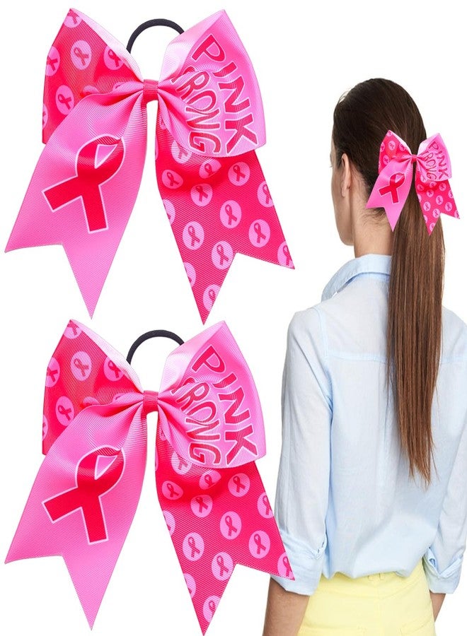 SARATA Pink Ribbon Hair Scrunchies & Bows - Breast Cancer Awareness 2PCS Non Slip Elastic Ponytail Holders - Image 1