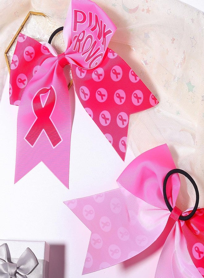 SARATA Pink Ribbon Hair Scrunchies & Bows - Breast Cancer Awareness 2PCS Non Slip Elastic Ponytail Holders - Image 5