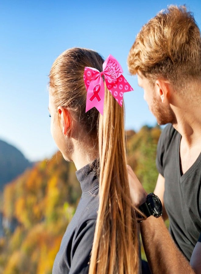 SARATA Pink Ribbon Hair Scrunchies & Bows - Breast Cancer Awareness 2PCS Non Slip Elastic Ponytail Holders - Image 3