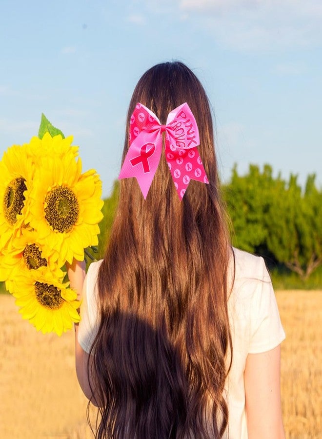 SARATA Pink Ribbon Hair Scrunchies & Bows - Breast Cancer Awareness 2PCS Non Slip Elastic Ponytail Holders - Image 2