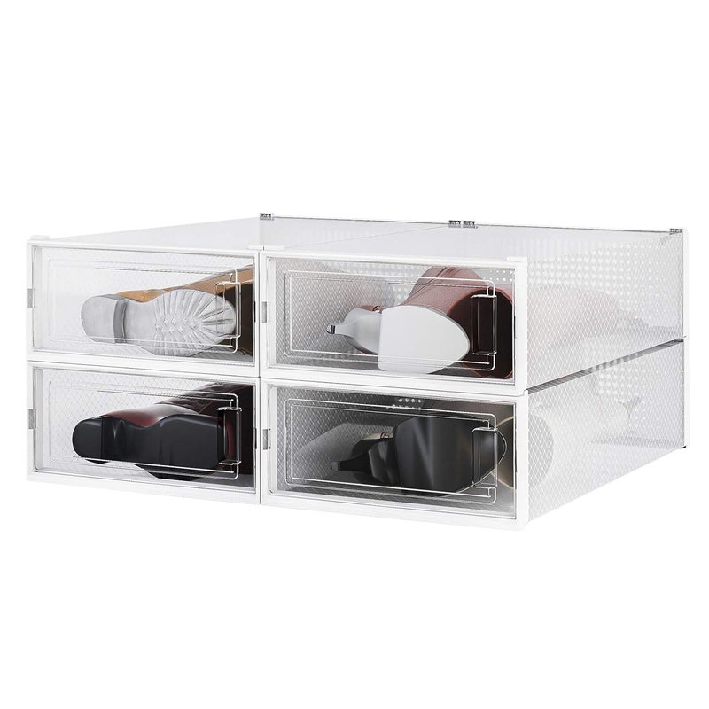 PARANTA PARANTA 4Piece Boot Shoe Storage Box Stackable Clear Plastic Shoe Organizer With Clear Door For Storing Women Shoes 205 x 125 x 55 