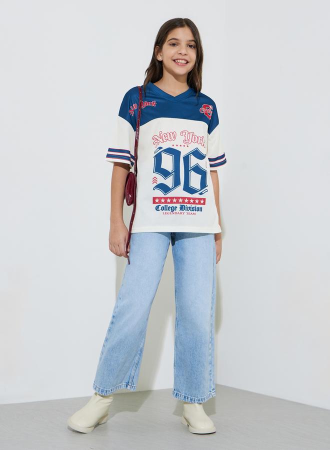 Styli Teen Girls Color Block Printed Oversized T-Shirt - Image 2