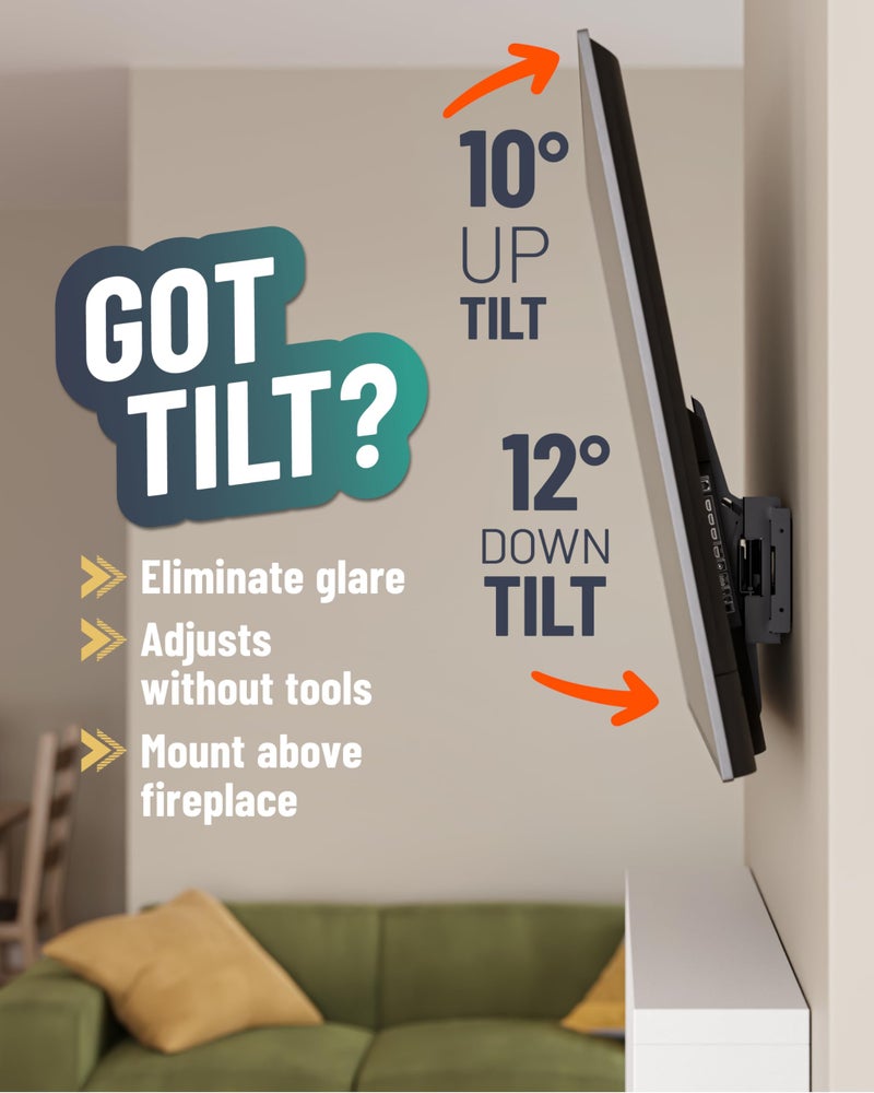 ECHOGEAR Extendable Tilting TV Wall Mount for 32 to 90" Screens up to 110lbs - Reduce Glare w/ 5.2" Extension for 12 deg Tilt - Universal TV Mount w/ 3-Step Install & Included Hardware â€“ UL Listed - Image 4