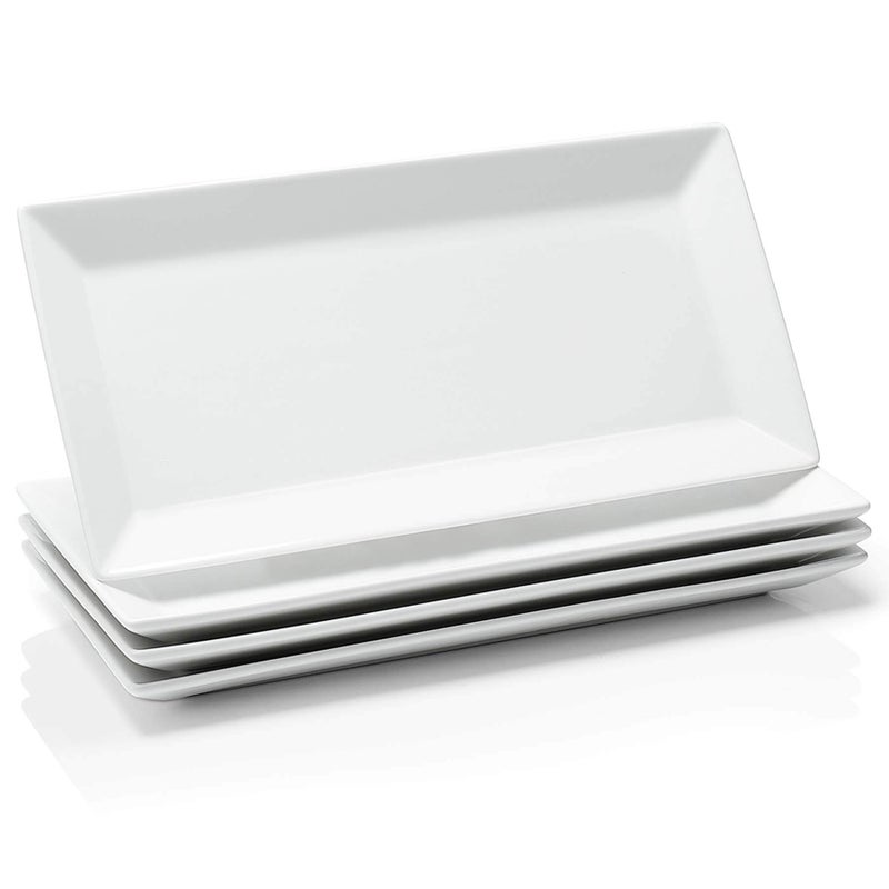 Sweese Porcelain Serving Tray 12 Inch Rectangle Plates for Sushi Meat Desserts Cakes White Serving Platter for Restaurant Banquet Party Microwave Oven Dishwasher Safe Stackable Set of 4