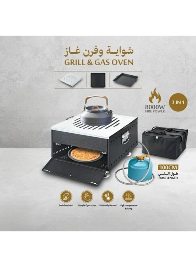 Tradeo 3-in-1 Portable Gas Grill & Oven 8000W Stainless Steel BBQ Cooker with Hose & Carry Bag - Image 2