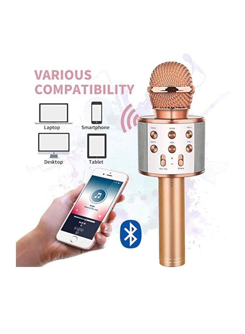 Yuwell Wireless Bluetooth Karaoke Microphone, 3-in-1 Portable Handheld Mic Speaker for All Smartphones Gifts For Girls Kids Wireless Speaker With Microphone WS-858 Rose Gold  - Image 3