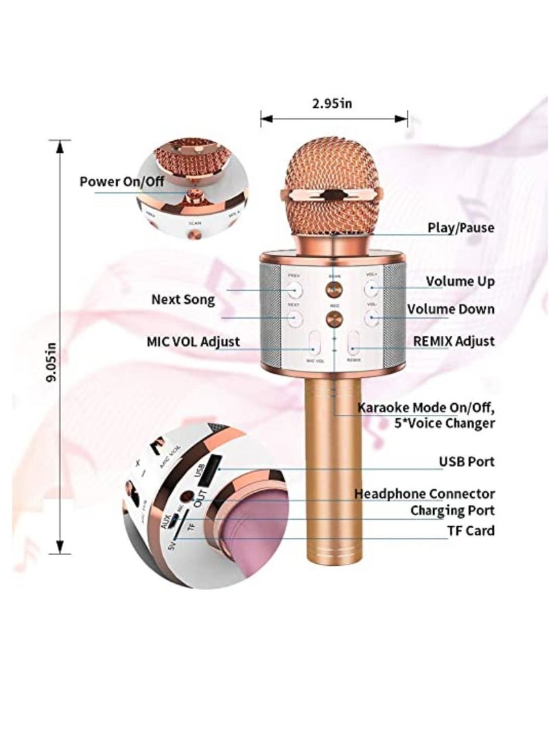 Yuwell Wireless Bluetooth Karaoke Microphone, 3-in-1 Portable Handheld Mic Speaker for All Smartphones Gifts For Girls Kids Wireless Speaker With Microphone WS-858 Rose Gold  - Image 2