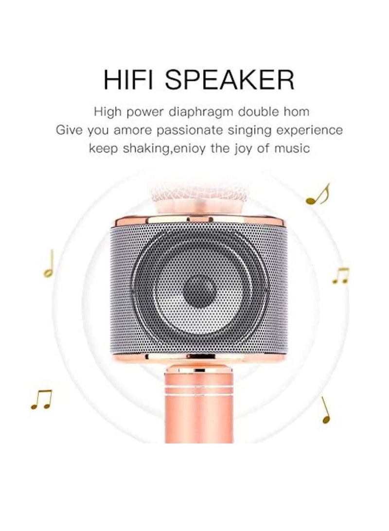 Yuwell Wireless Bluetooth Karaoke Microphone, 3-in-1 Portable Handheld Mic Speaker for All Smartphones Gifts For Girls Kids Wireless Speaker With Microphone WS-858 Rose Gold  - Image 4