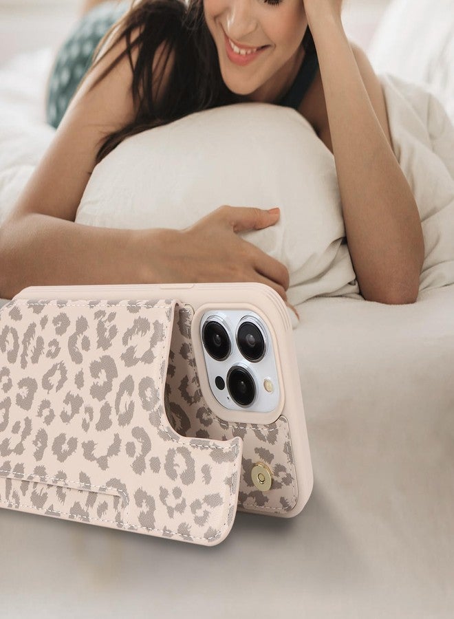 آي كوفر كايس جراب iCoverCase متوافق مع هاتف iPhone 13 Pro Max مع حامل بطاقات، جراب محفظة للنساء والرجال جراب واقٍ من الجلد الصناعي مانع لتقنية RFID مقاس 6.7 بوصة (بيج ليوبارد) - Image 5