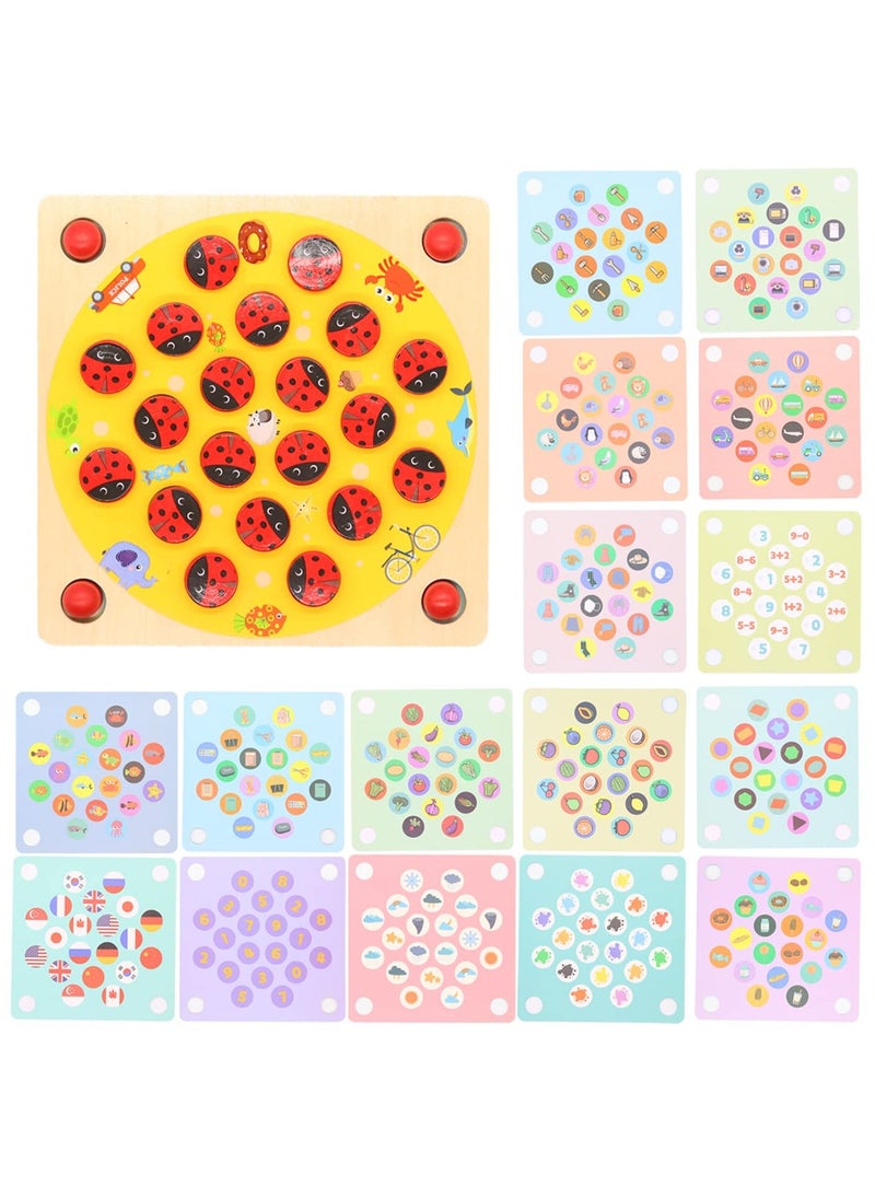 SYOSI - Ladybug's Garden Memory Game Wooden Memory Matching Games Family Board Games with 8 Pieces Double-Sided Cards Cognitive Development Educational Toys for Kids Age 3 Years Old and Up - Image 1