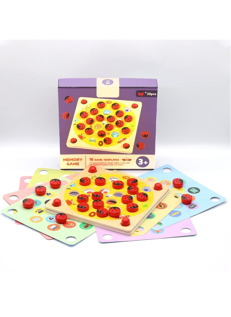 SYOSI - Ladybug's Garden Memory Game Wooden Memory Matching Games Family Board Games with 8 Pieces Double-Sided Cards Cognitive Development Educational Toys for Kids Age 3 Years Old and Up - Image 1
