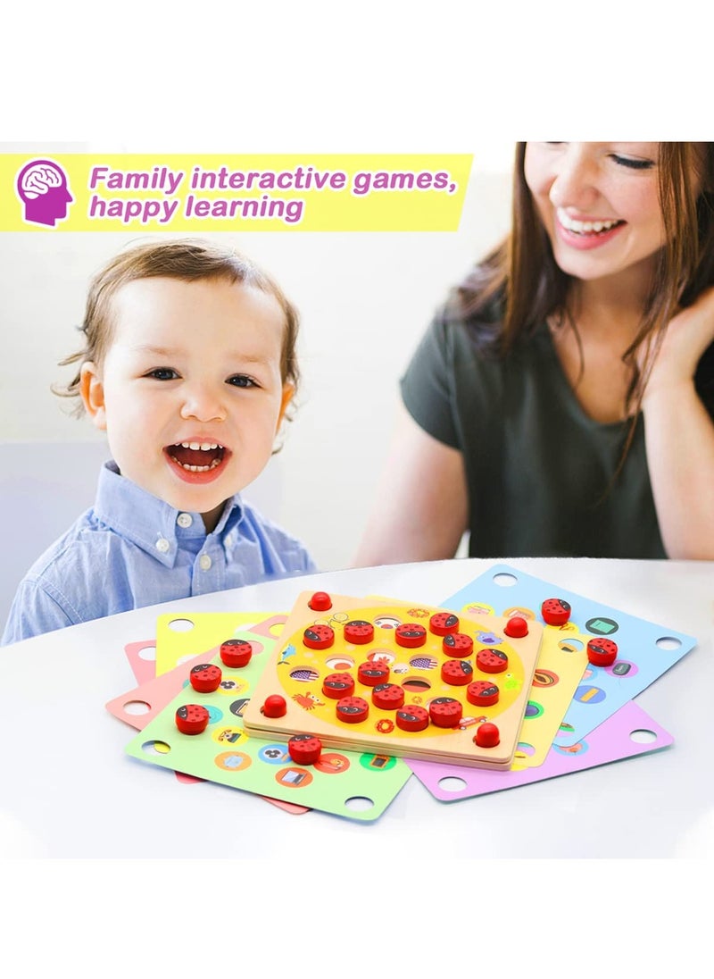SYOSI - Ladybug's Garden Memory Game Wooden Memory Matching Games Family Board Games with 8 Pieces Double-Sided Cards Cognitive Development Educational Toys for Kids Age 3 Years Old and Up - Image 1