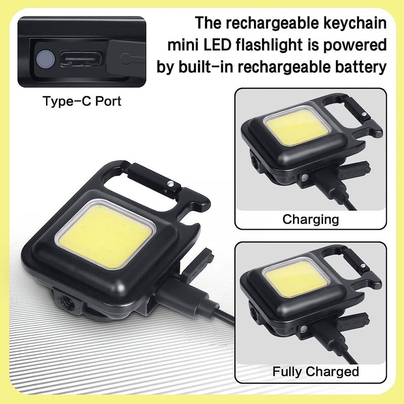 Zoxito Zoxito 1000Lumens Bright Rechargeable COB Keychain Flashlights 4 Light Modes Portable Pocket Light with Folding Bracket Bottle Opener and Magnet Base for Walking and Camping 1 Pack  - Image 3