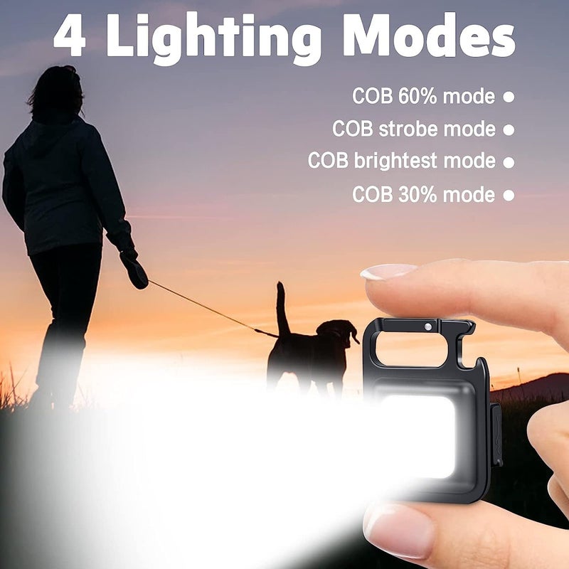 Zoxito Zoxito 1000Lumens Bright Rechargeable COB Keychain Flashlights 4 Light Modes Portable Pocket Light with Folding Bracket Bottle Opener and Magnet Base for Walking and Camping 1 Pack  - Image 5