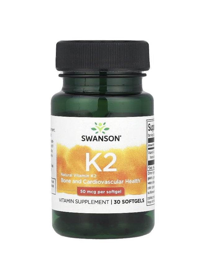 Swanson, Natural Vitamin K2, 50 mcg, 30 Softgels (Packaging may vary) - Image 1