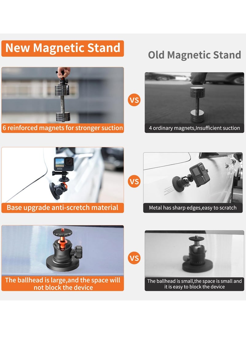 Excefore - Magnet Camera Mount for GoPro,Magnetic Mount Base Stand with 1/4"-20 Thread Camera Mount with 360° Ball Head for Car Body with GoPro Max Hero 11 10 9 8 7 6 5/DJI Osmo/AKASO/SJCAM/Action - Image 1