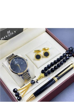 Gift Set Men's Watch Set of 4 Pieces Watch with Pen Set of Buttons