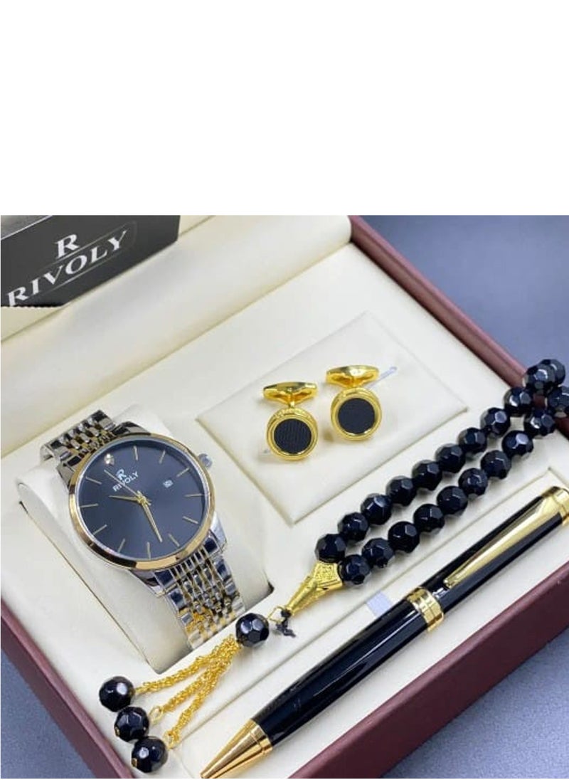 Rivoly - Gift Set Men's Watch Set of 4 Pieces Watch with Pen Set of Buttons - Image 1