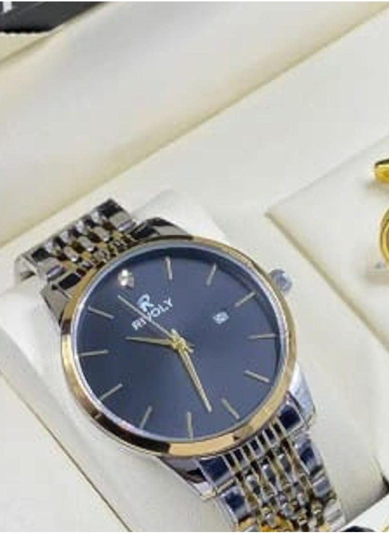 Rivoly - Gift Set Men's Watch Set of 4 Pieces Watch with Pen Set of Buttons - Image 1
