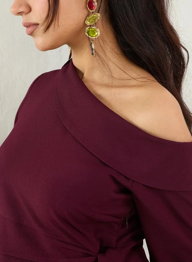 Femmella Wine One Shoulder Wrap Mini Dress