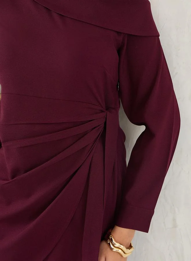 Femmella Wine One Shoulder Wrap Mini Dress