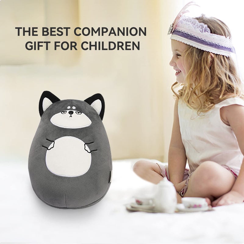 stocaggio Kids Travel Pillow - 2-in-1 Deformable Kids Neck Pillow for Traveling, Soft U-Shaped Pillow with Adorable Animal Design, Comfy Sleep and Play, Ideal for Airplanes and Cars - Gray Husky - Image 2