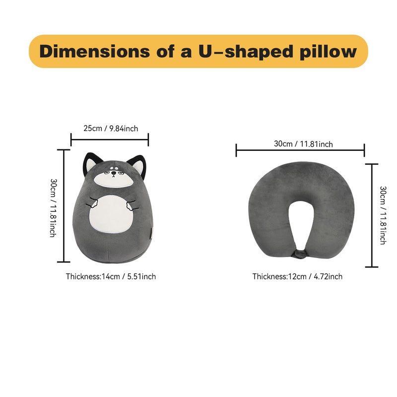 stocaggio Kids Travel Pillow - 2-in-1 Deformable Kids Neck Pillow for Traveling, Soft U-Shaped Pillow with Adorable Animal Design, Comfy Sleep and Play, Ideal for Airplanes and Cars - Gray Husky - Image 5