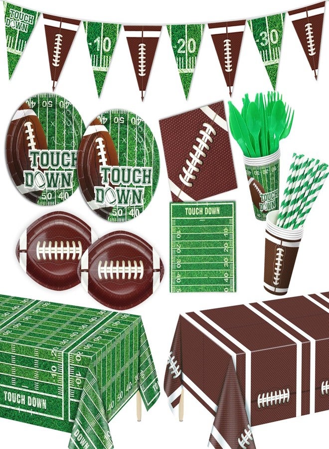 PIXHOTUL Football Party Decorations, Football Party Supplies with Football Plates, Napkins, Cups, Banner, Football Tablecloths for Football Birthday Party Tailgate Party Football Game Day, Serves 20 - Image 1