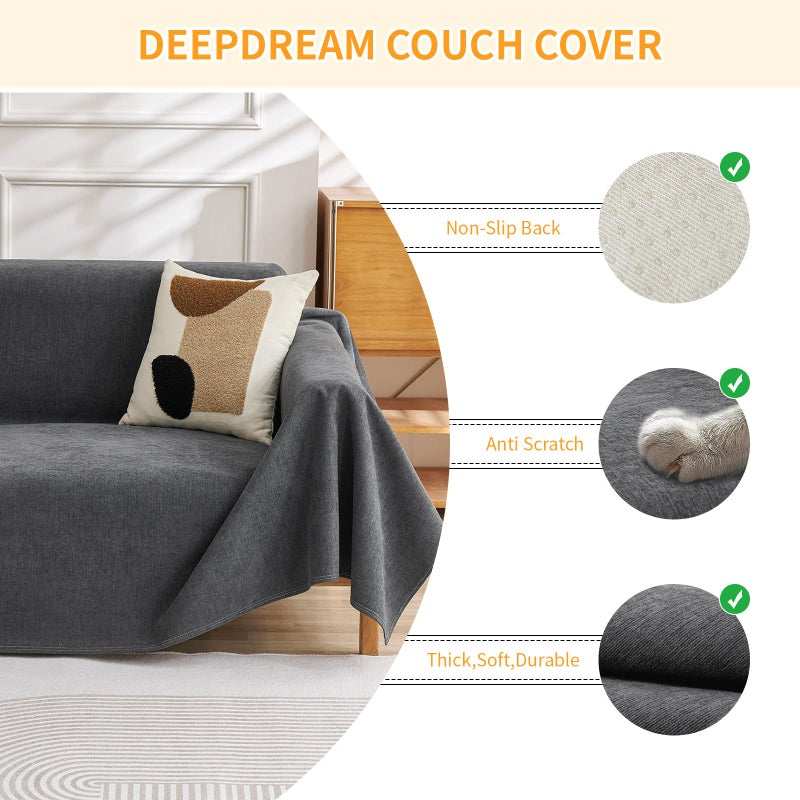 DEEPDREAM Deep Dream Waterproof Couch Covers for 3 Cushion Couch, Cat-Scratch Resistant Sofa Cover, Pet Friendly Anti Slip Sofa Slipcovers Furniture Protector Washable Sofa Covers, 91" x 118", Grey - Image 3