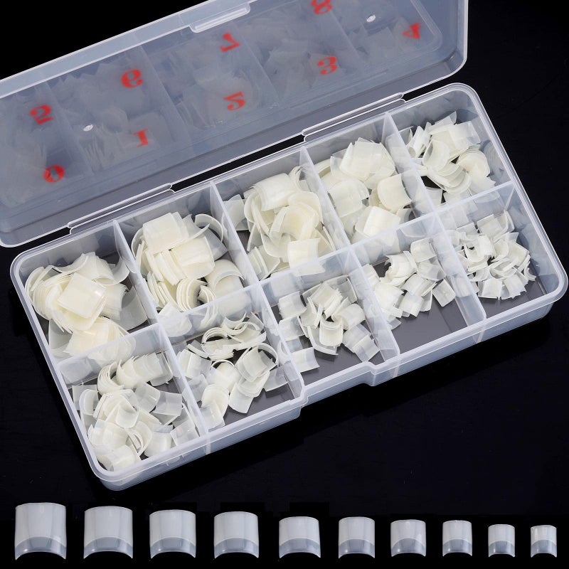 Square Nail Tips Half Cover 500Pcs Clear Acrylic Nails French Short False Nails with Box Natural