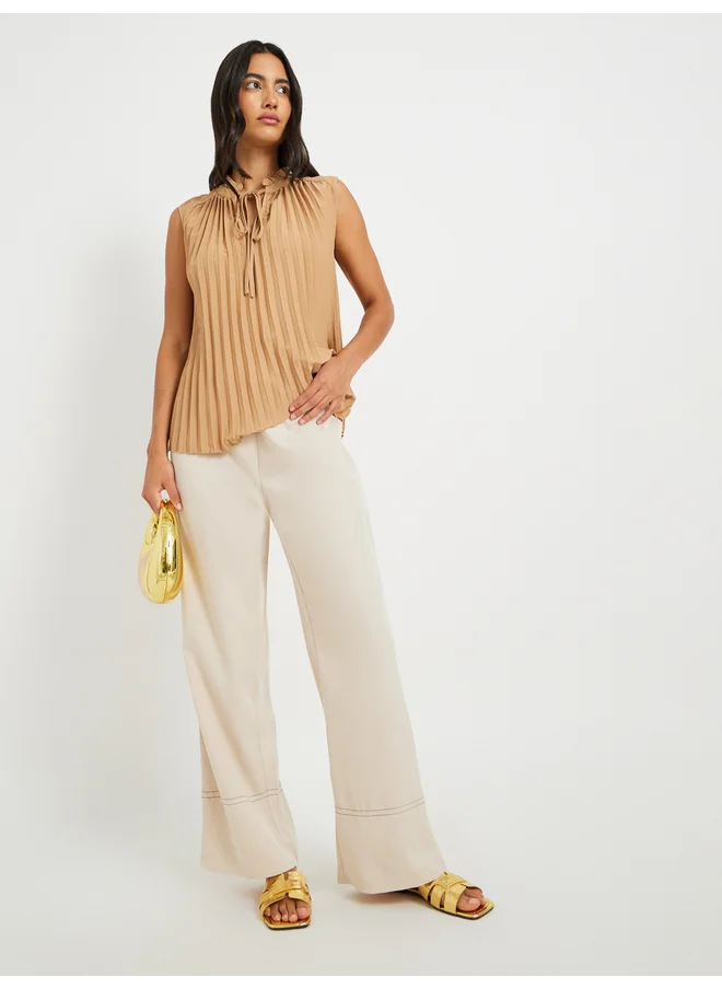 Take Two Take Two Pleated Sleeveless Tie-Up Neck Top