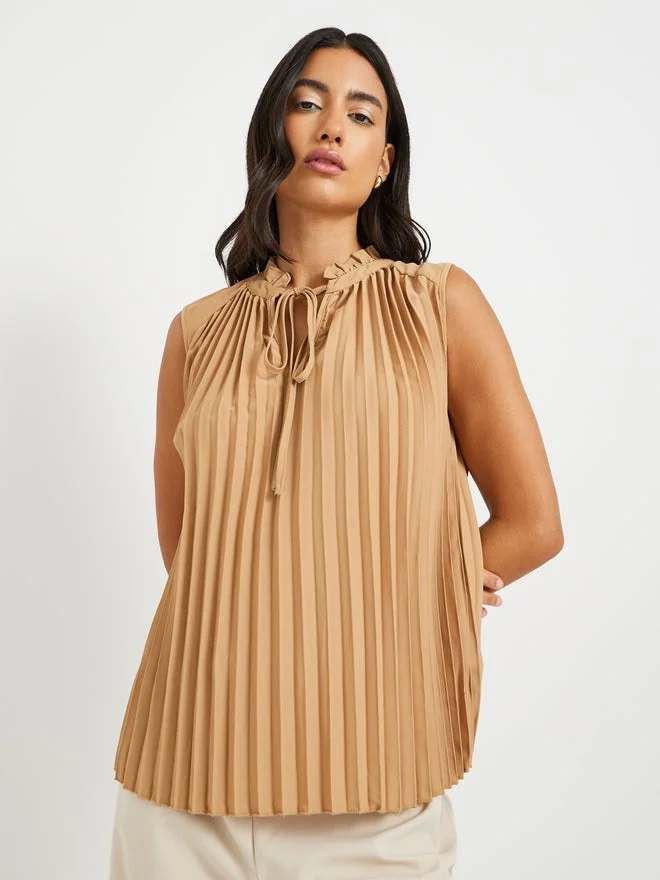 تايك تو بلوزة بلا أكمام بياقة ربطة وكسرات مزدوجة