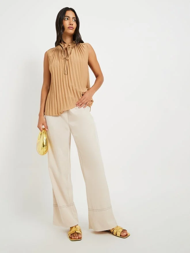 Take Two Pleated Sleeveless Tie-Up Neck Top