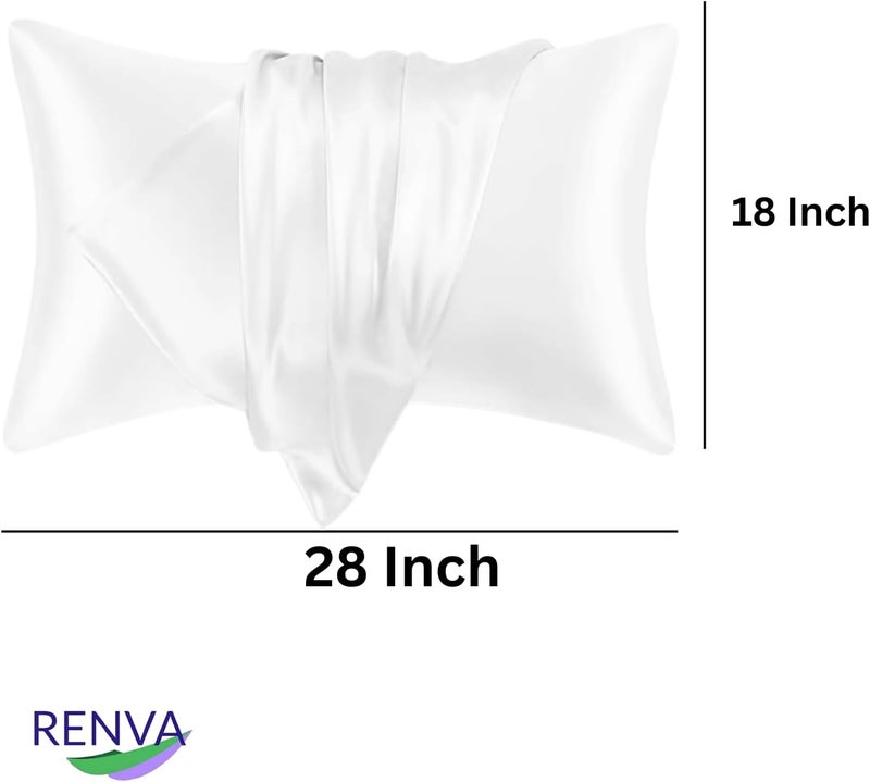 RENVA Set of 2 Satin Silk Pillowcase for Hair and Skin Standard Size 18"X 28" with Soft Breathable Smooths Cooling Pillow Covers for Sleeping (2, White) - Image 2
