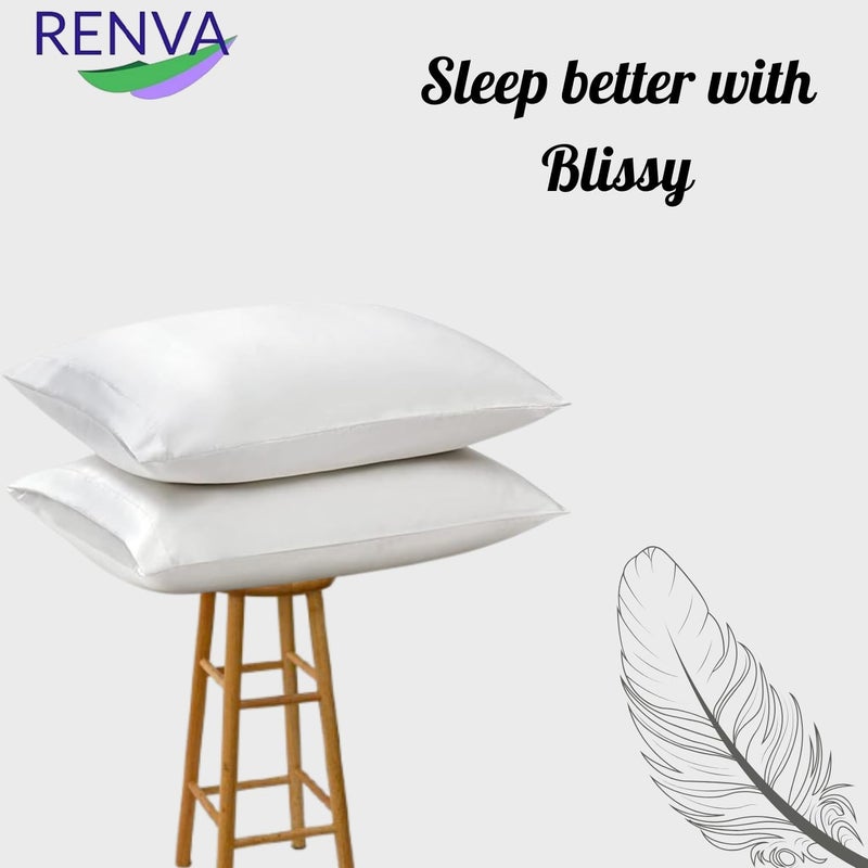 RENVA Set of 2 Satin Silk Pillowcase for Hair and Skin Standard Size 18"X 28" with Soft Breathable Smooths Cooling Pillow Covers for Sleeping (2, White) - Image 4