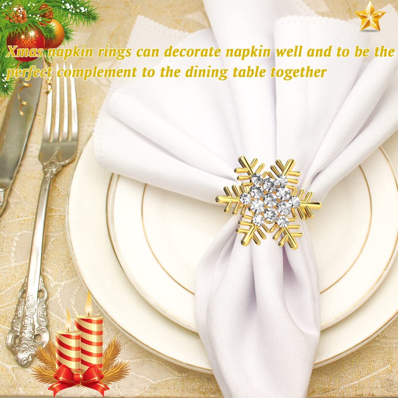 ZeeDix Set of 8 Gold Snowflake Christmas Napkin Rings for Dinning Table Setting- Rustic Dinner Tables Setting Decoration for Wedding Receptions  Christmas  Thanksgiving Holiday Party Dinner Parties - Image 5