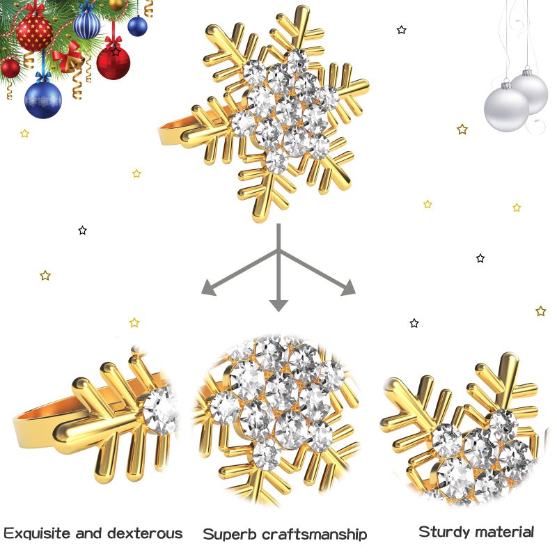 ZeeDix Set of 8 Gold Snowflake Christmas Napkin Rings for Dinning Table Setting- Rustic Dinner Tables Setting Decoration for Wedding Receptions  Christmas  Thanksgiving Holiday Party Dinner Parties - Image 4