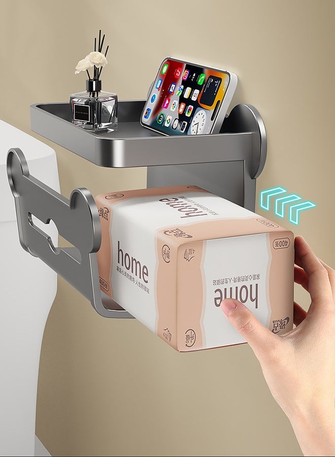 Tissue Box For Bathroom, Wall Mounted Waterproof Toilet Paper Holder, Tissue Dispenser Dryer Sheet Holder, Tissue Storage With Shelf, Phone Holder for Bathroom Kitchen Living Room Bedroom Office (Grey)  - Image 5