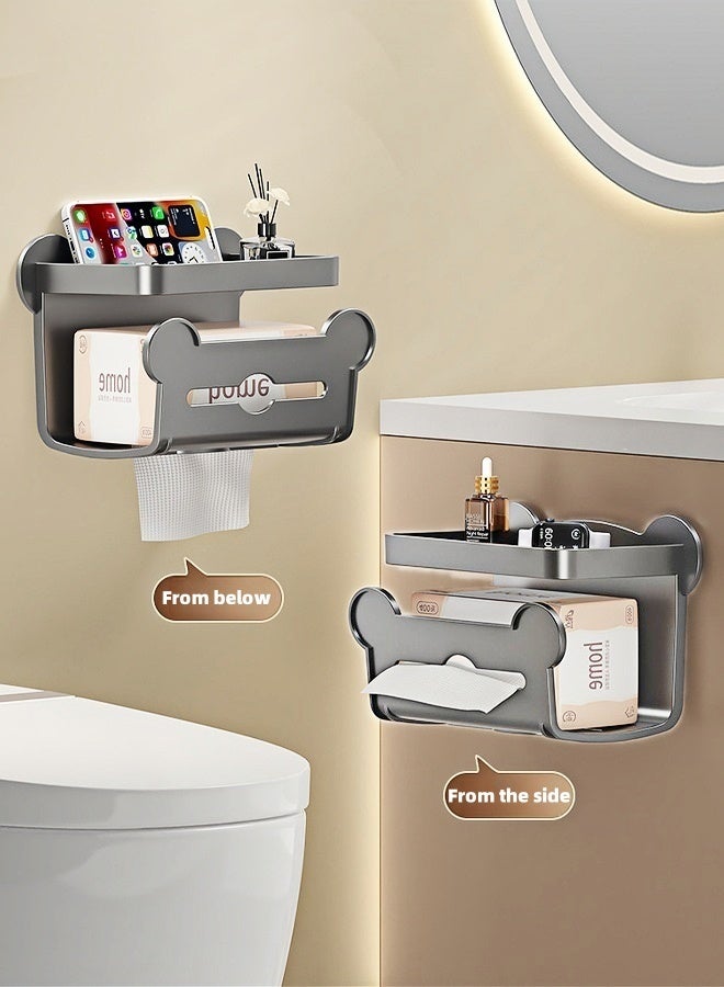 Tissue Box For Bathroom, Wall Mounted Waterproof Toilet Paper Holder, Tissue Dispenser Dryer Sheet Holder, Tissue Storage With Shelf, Phone Holder for Bathroom Kitchen Living Room Bedroom Office (Grey)  - Image 3