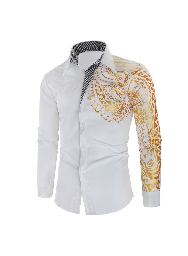 KUYING Men's Printing Long Sleeved Lapel Shirt